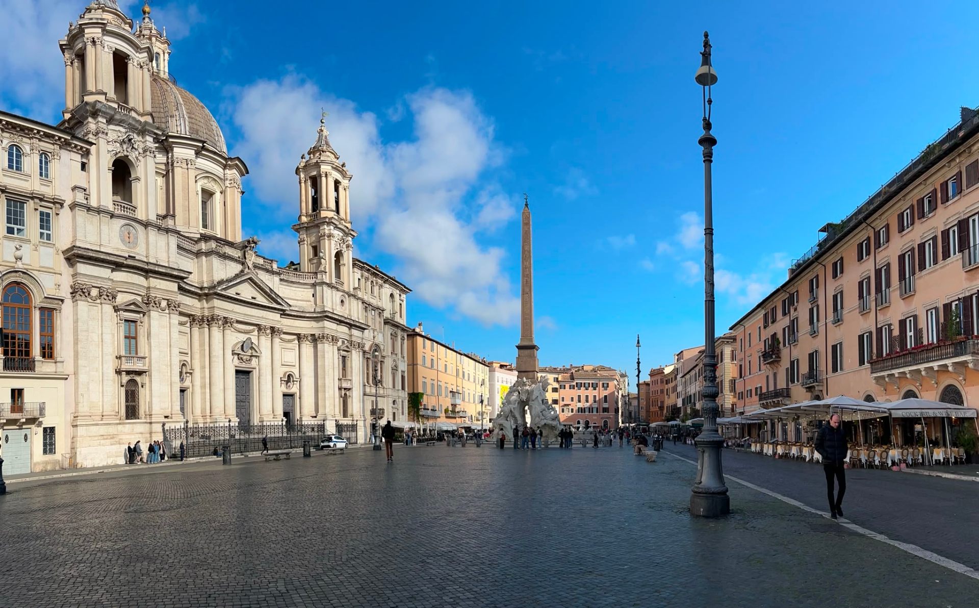 Piazza Navona in Rome with blue sky and open square